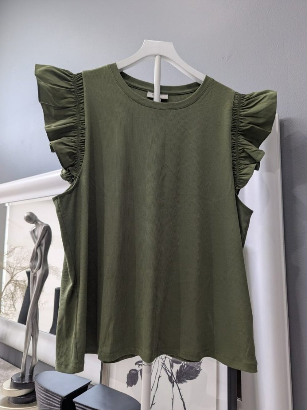 On 34th Olive Green Ruffled Sleeve Top – Plus Size 3X